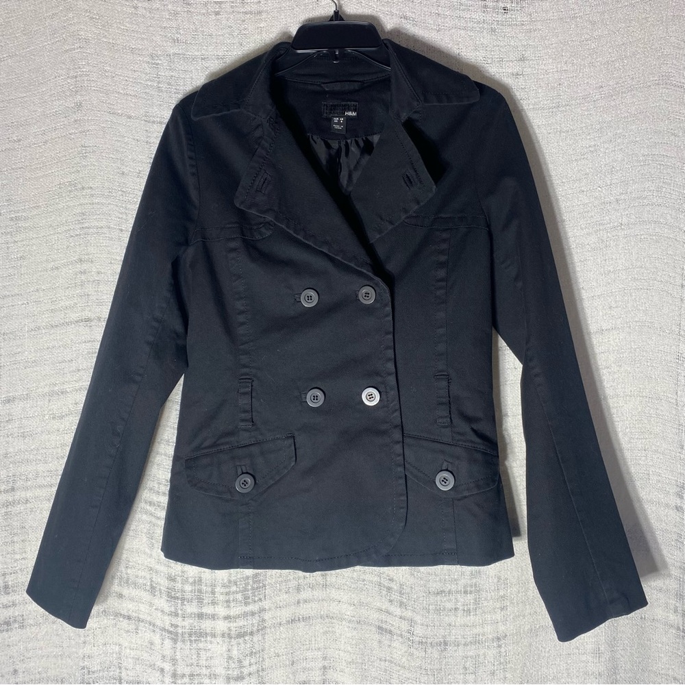 Vintage H&M Black Cotton Blend Double-Breasted Jacket Size 8